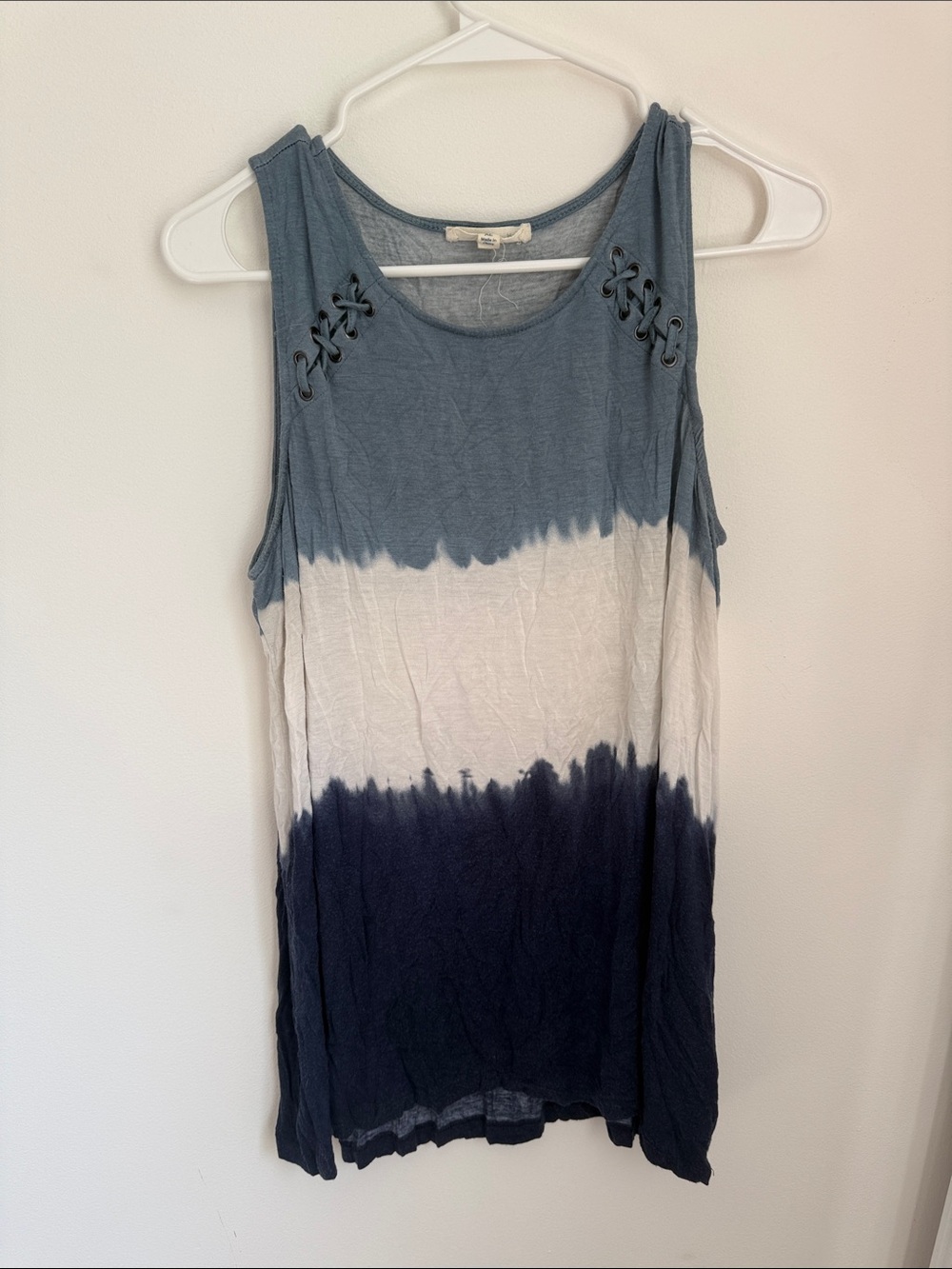Cloud Chaser Blue White Navy Tie-Dye Lace-Up Tank